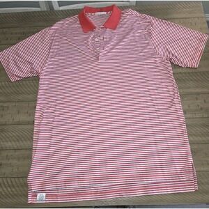 Peter Millar Pink Striped Short Sleeve Golf Polo Shirt Cotton Mens XL